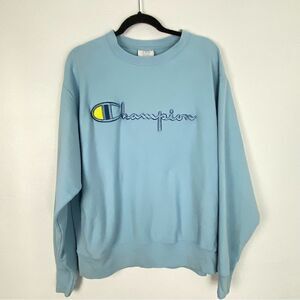 90s Vintage Champion Blue Embroidered Logo Reverse‎ Weave Crewneck Y2K Size L